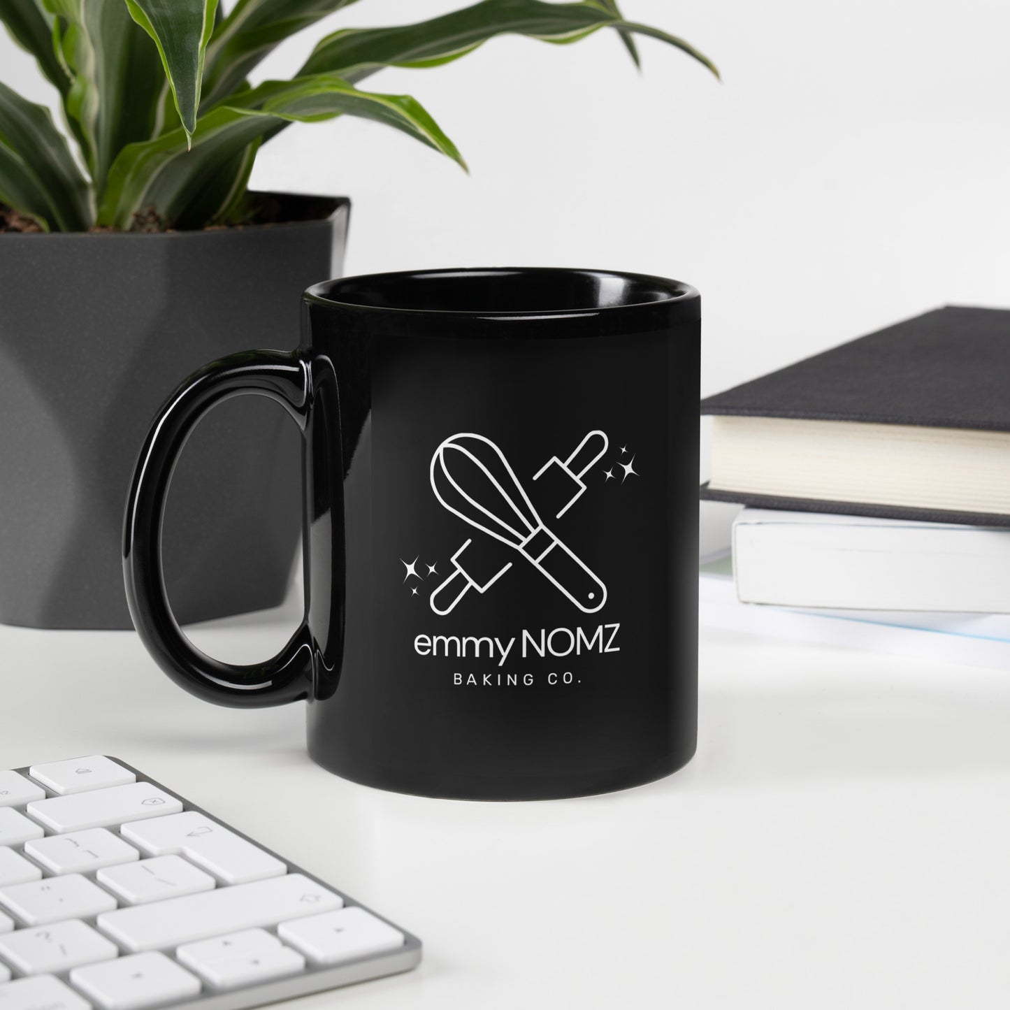 Black Glossy White Logo Mug