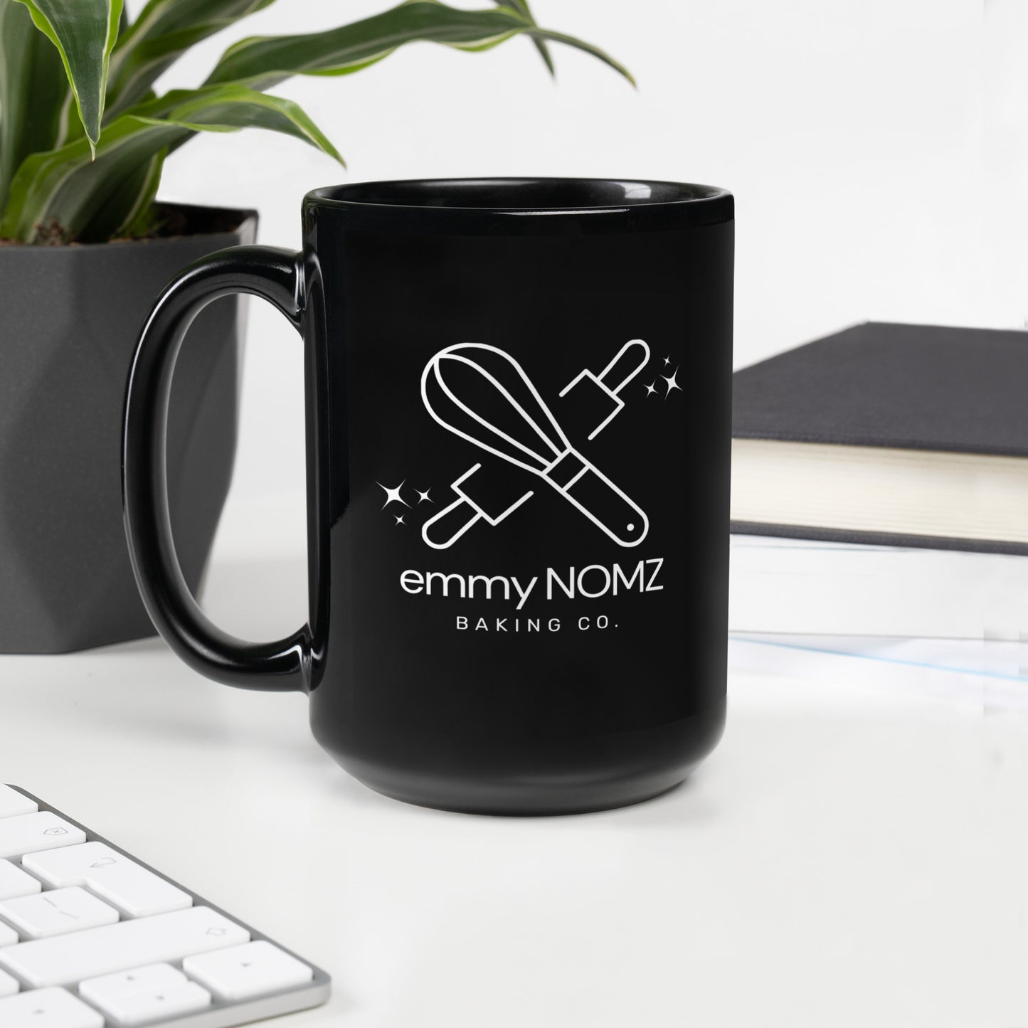 Black Glossy White Logo Mug